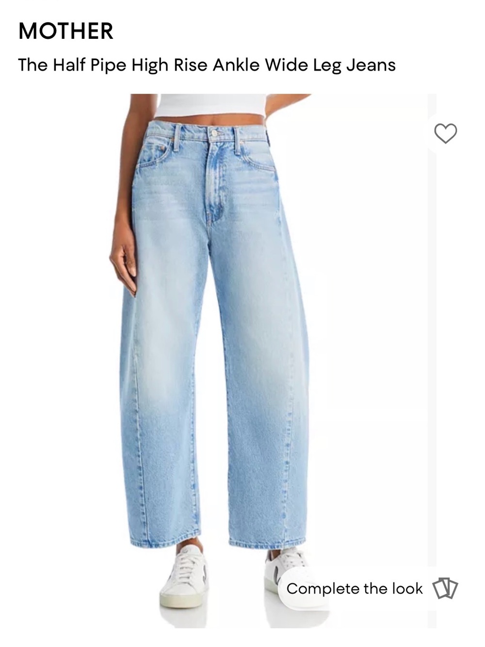 Mother The Half Pipe High Rise Ankle Wide Leg Jeans